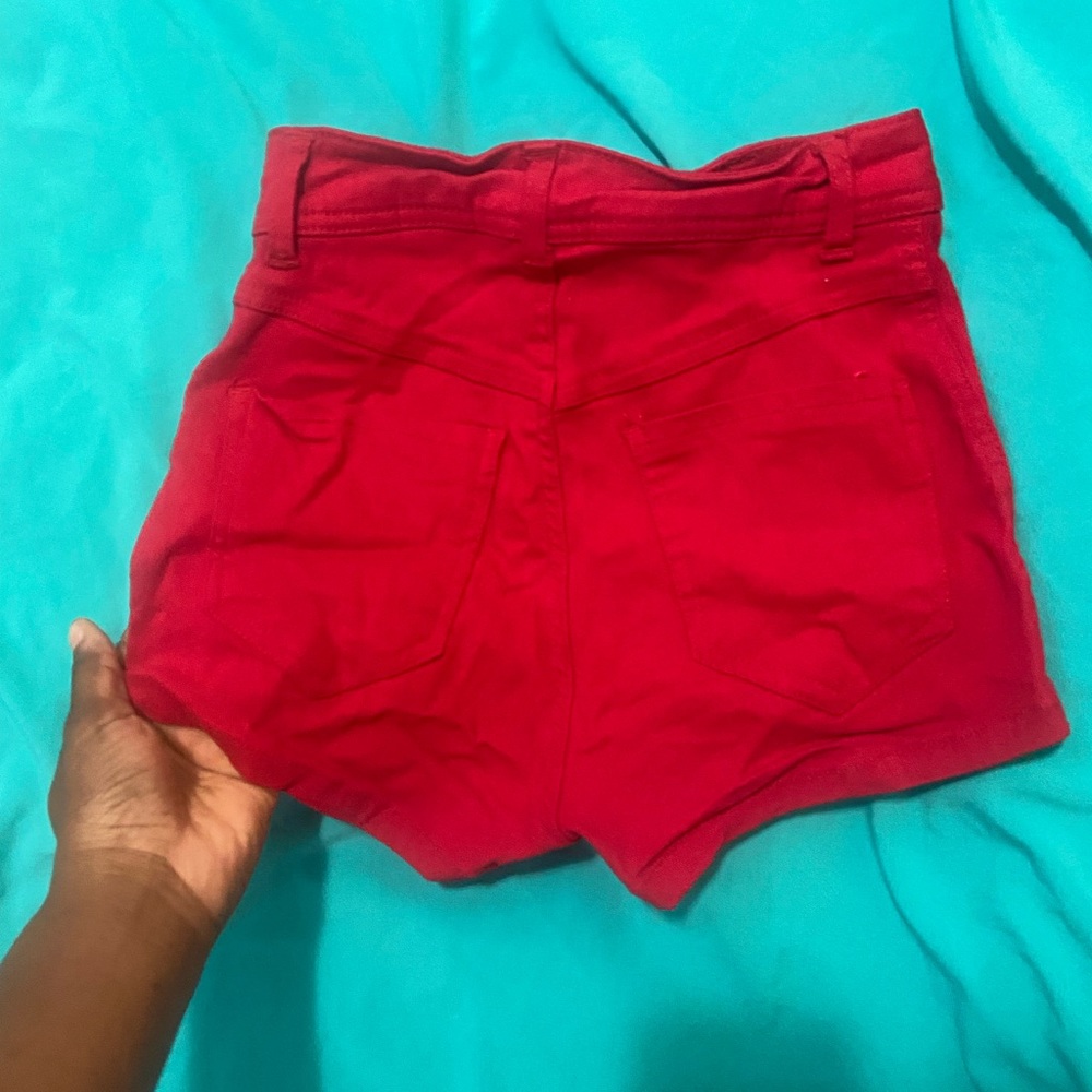 Red high waisted shorts